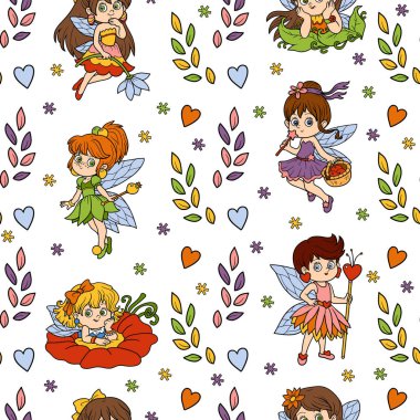 Beyaz arka plan üzerinde küçük periler ile Seamless Modeli