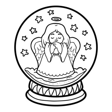 Coloring book for children, Snowball with angel clipart