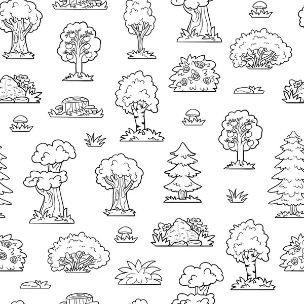 Patrón, árboles y arbustos sin costura incoloro vectorial — Archivo Imágenes Vectoriales