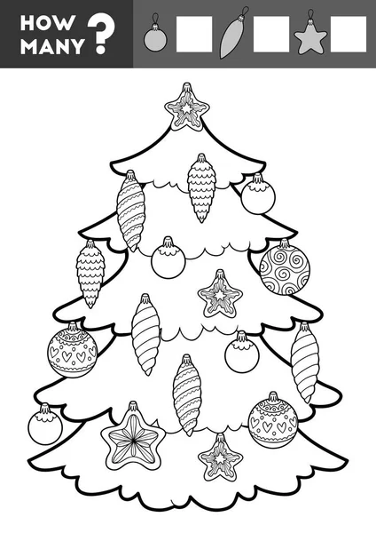 Cuenta Juego para Niños. Árbol de Navidad y juguetes — Vector de stock