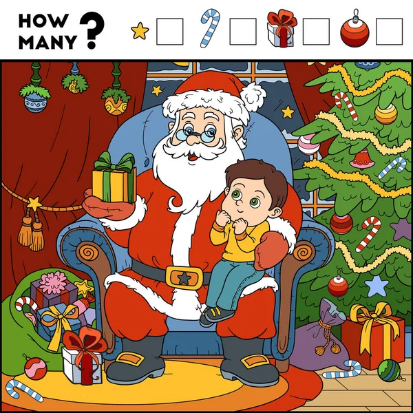 Tellen spel voor kinderen. Kerstman en achtergrond — Stockvector