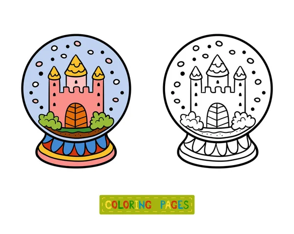 Libro para colorear para niños, Bola de nieve con castillo — Vector de stock