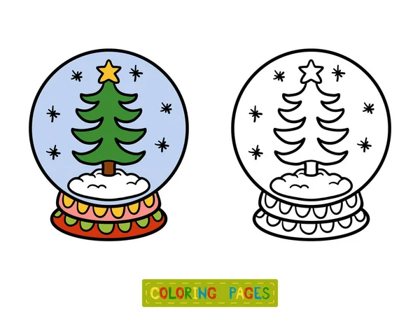 Libro para colorear para niños, Bola de nieve con árbol de Navidad — Archivo Imágenes Vectoriales