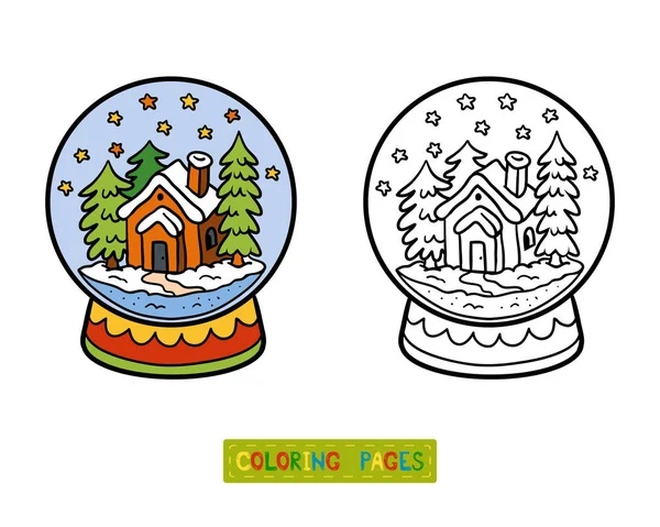 Libro para colorear para niños, Bola de nieve con casa — Archivo Imágenes Vectoriales