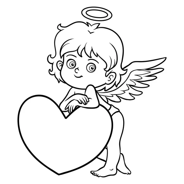 Målarbok, alla hjärtans dag karaktär, Angel — Stock vektor
