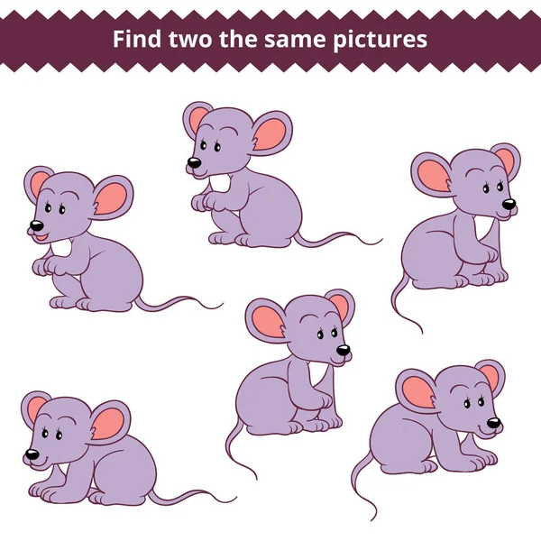 Encontrar dos las mismas fotos, juego para los niños, ratón — Vector de stock