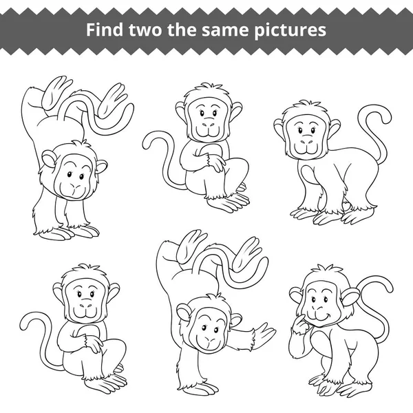 Trouver deux les mêmes photos, jeu pour enfants, singe — Image vectorielle