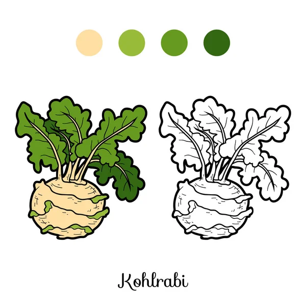 Libro para colorear, verduras, Kohlrabi — Archivo Imágenes Vectoriales