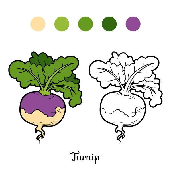 Libro para colorear, verduras, nabo — Vector de stock