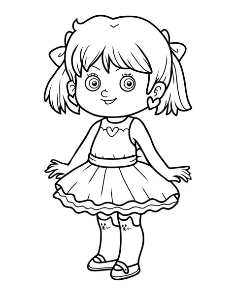 Coloring book, girl in a dress — Stock Vector