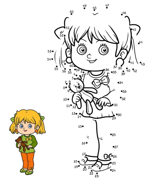 数字游戏，小女孩和泰迪熊 — 图库矢量图片