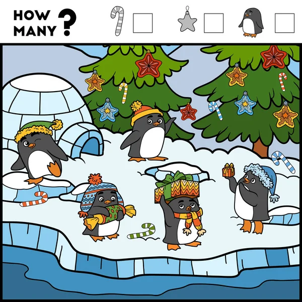 Підрахунок гри для дітей. Навчальна гра. Пінгвінів і фону — стоковий вектор