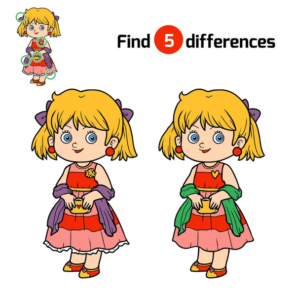 Find differences for children, Girl — Stock Vector