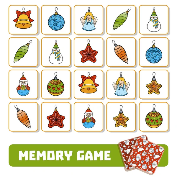 Memory game for children, cards with Christmas tree toys — Stock Vector