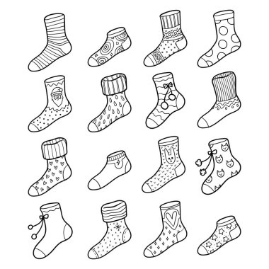 Vector black and white set of socks with ornaments clipart