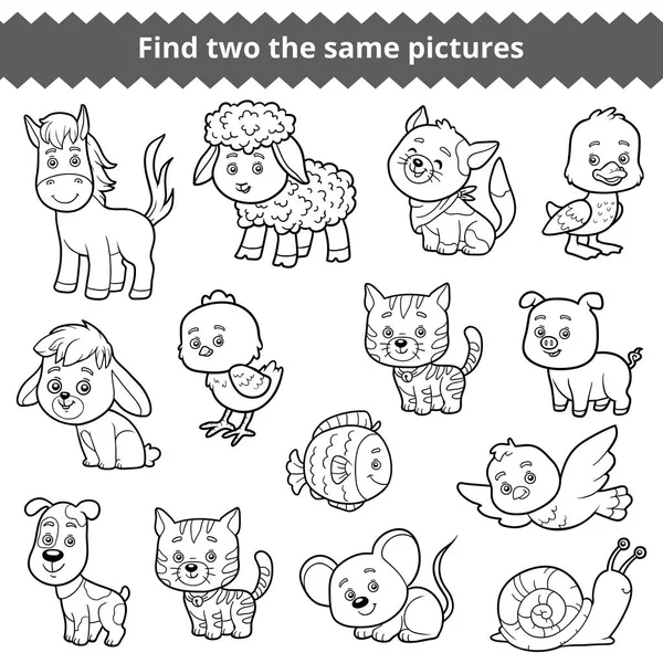 Find two the same pictures, vector set of farm animals — Stock Vector