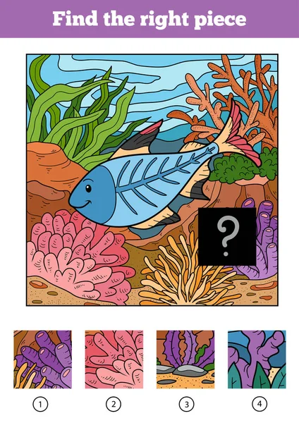 Trouver la bonne pièce, jeu pour les enfants. Poissons — Image vectorielle