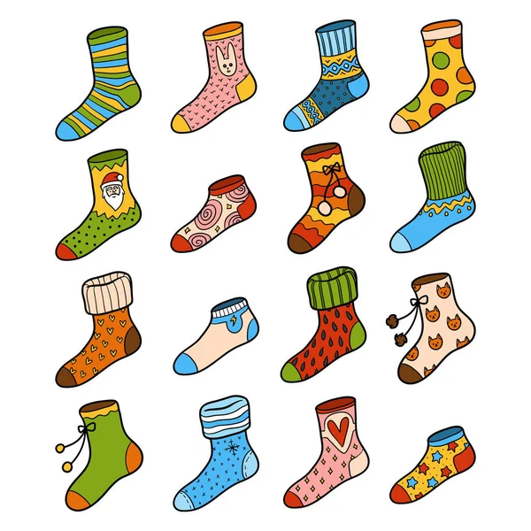 Vector colorful set of socks with ornaments — Stock Vector