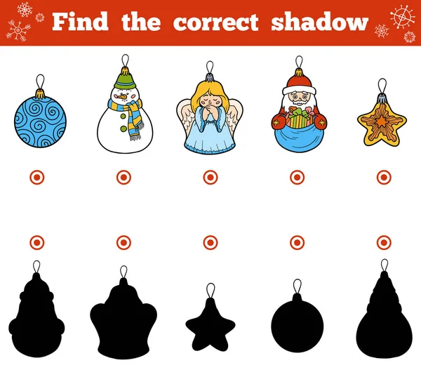 Βρείτε τη σωστή σκιά. Διάνυσμα σύνολο παιχνίδια χριστουγεννιάτικο δέντρο — Διανυσματικό Αρχείο