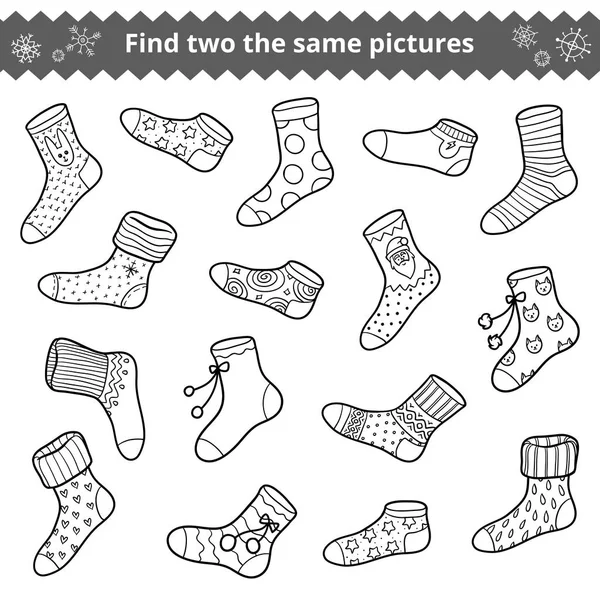 Find two the same pictures, vector set of socks — Stock Vector