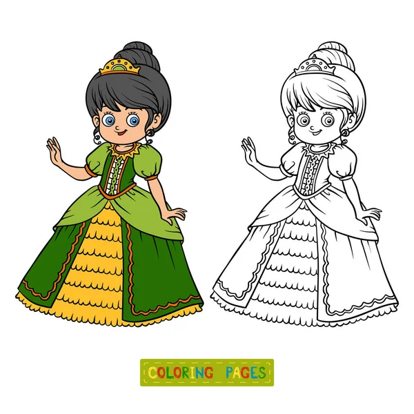 Livre à colorier, personnage de dessin animé, Princesse — Image vectorielle