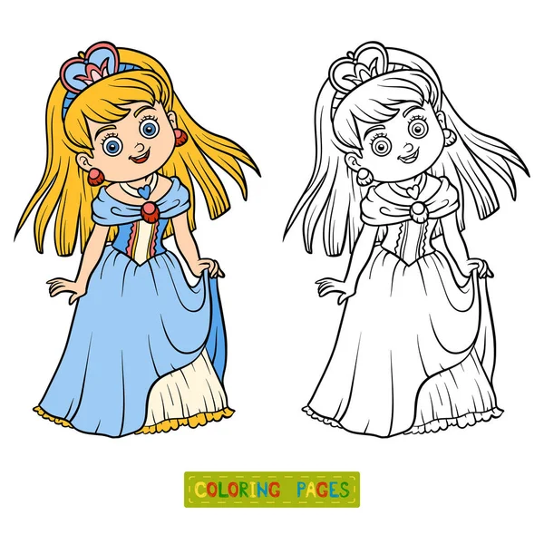 Libro para colorear, personaje de dibujos animados, Princesas — Vector de stock