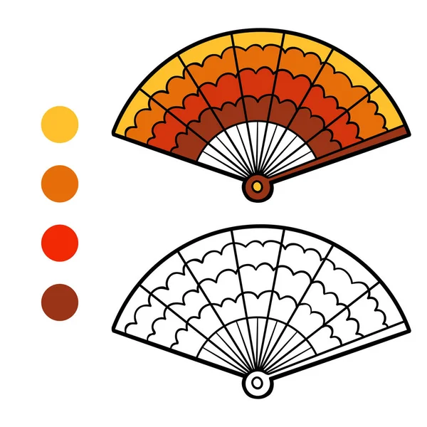 Livro para colorir, acessórios para desenhos animados, ventilador — Vetor de Stock