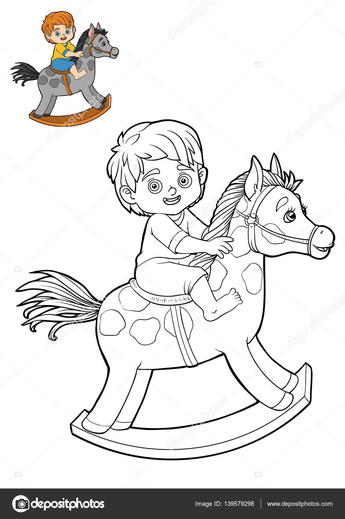 de coloriage pour les enfants petit gar§on sur un cheval Livre de coloriage pour les enfants petit gar§on sur un cheval bascule —