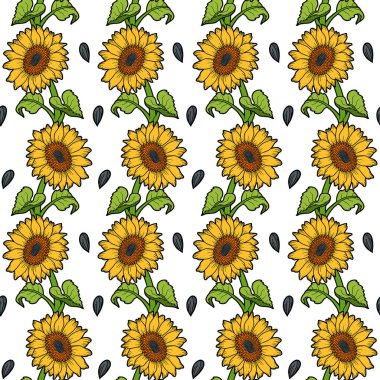 Beyaz arka plan ayçiçeği desenle