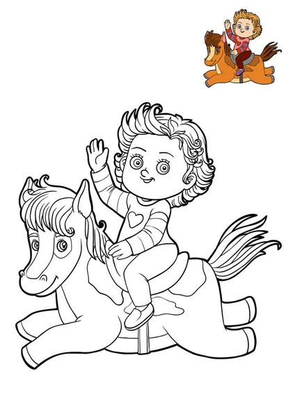 Libro para colorear para niños, Chica y caballo — Foto de Stock