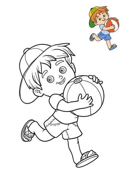 Kolorowanka, chłopiec i piłka — Zdjęcie stockowe
