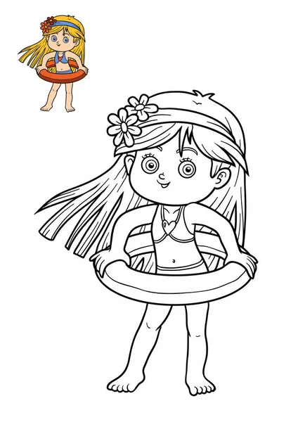 Coloring book, Girl and lifebuoy — Stock Photo, Image