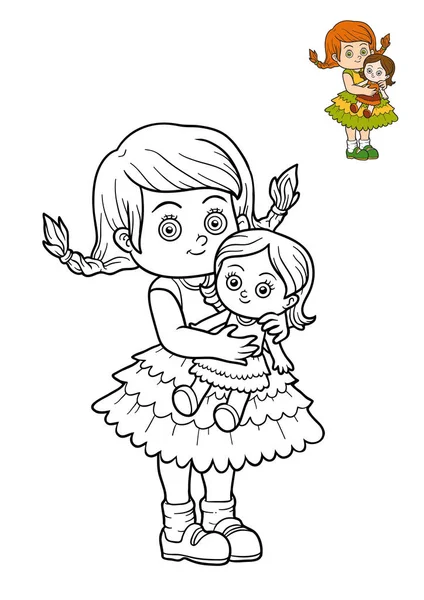 Livro para colorir, Menina e boneca — Fotografia de Stock