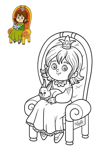 Kleurboek, Princess en rabbit op de troon — Stockfoto