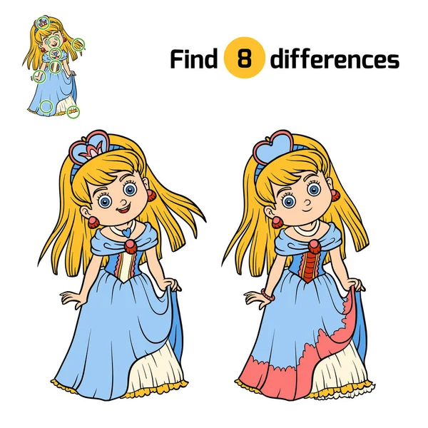 Trouver des différences pour les enfants, Princesse — Image vectorielle