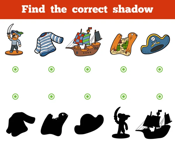 Finden Sie den richtigen Schatten. Reihe von Piratenartikeln — Stockvektor