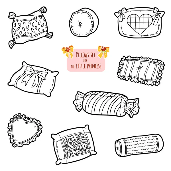 Conjunto blanco y negro de almohadas, colección de dibujos animados — Vector de stock