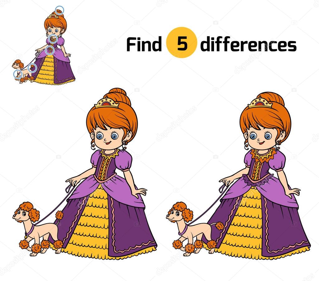 Find differences for children, Princess with dog