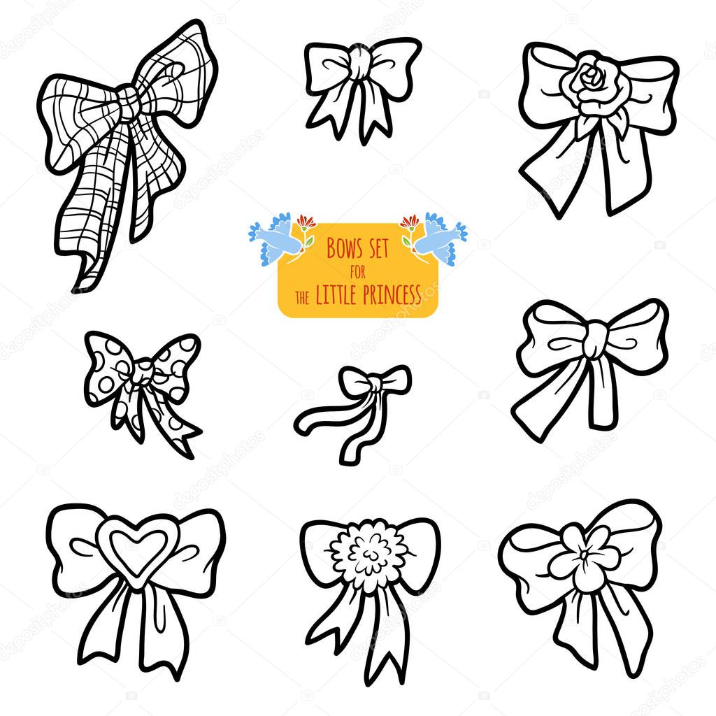 Black and white set of bows, colorless vector cartoon collection