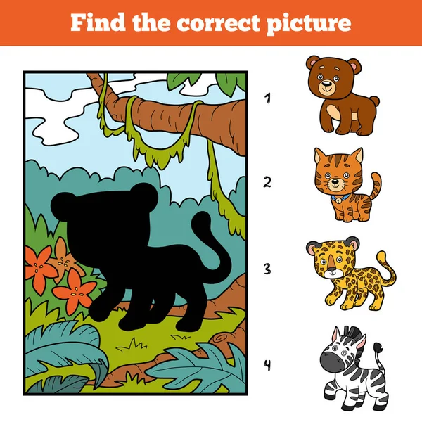 Знайти правильний зображено гра для дітей. Jaguar і фону — стоковий вектор