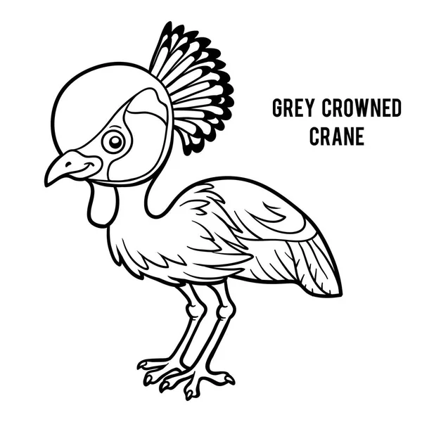 Coloring book, Grey crowned crane — Stock Vector