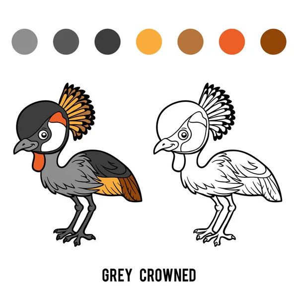 Coloring book, Grey crowned crane — Stock Vector