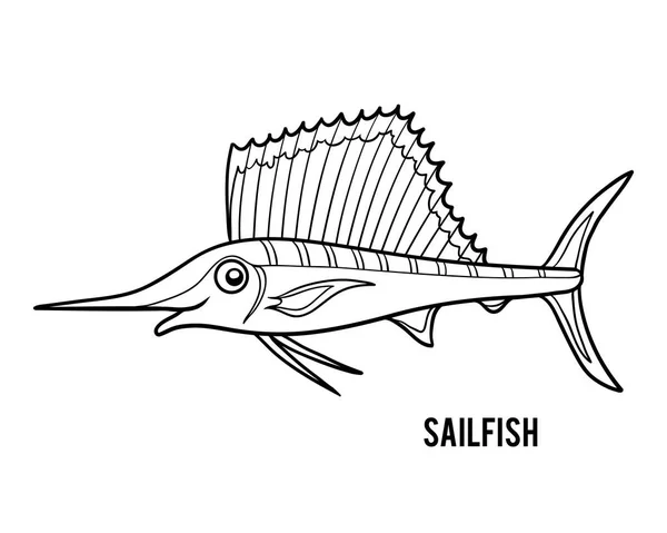 Livro para colorir, Sailfish —  Vetores de Stock