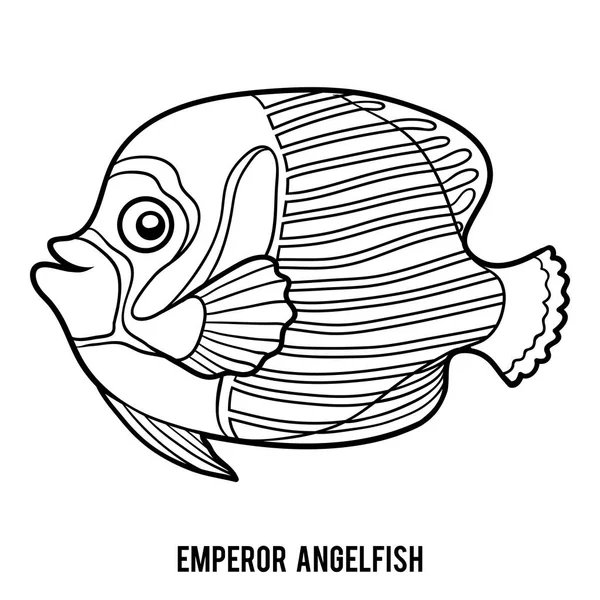 Livre à colorier, Empereur angelfish — Image vectorielle