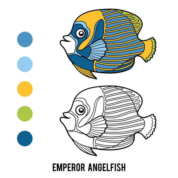Kleurboek, keizer angelfish — Stockvector