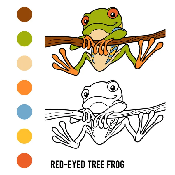 Coloring book, Red-eyed tree frog — Stock Vector