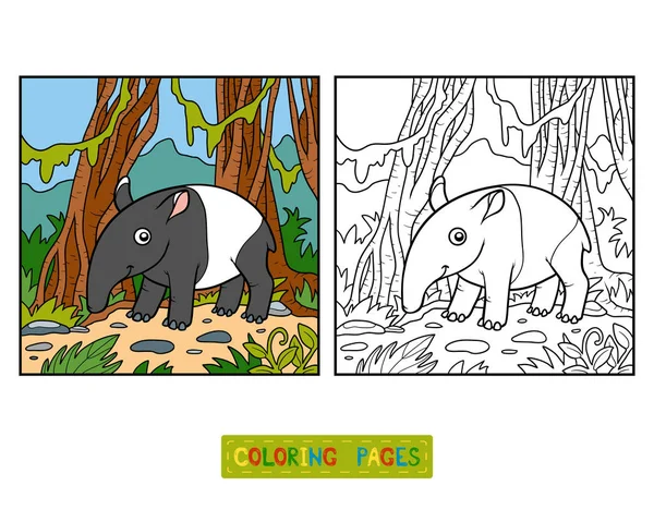 Livro para colorir, tapir malaio — Vetor de Stock