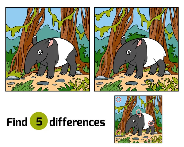 Najít rozdíly vzdělávací hra, Malayan tapír — Stockový vektor