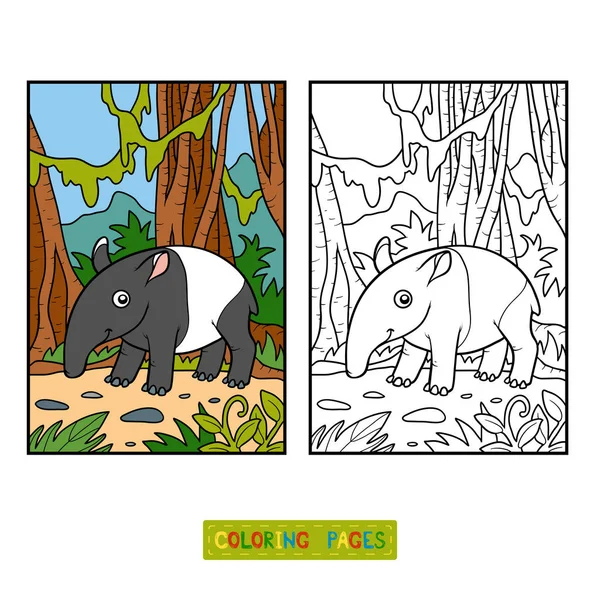 Kleurboek, Indische tapir — Stockvector