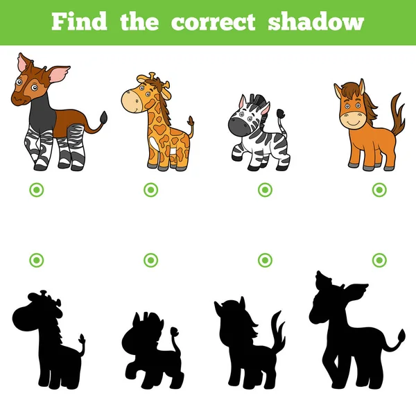 Encontrar la sombra correcta, juego para los niños. Conjunto vectorial de animales — Vector de stock